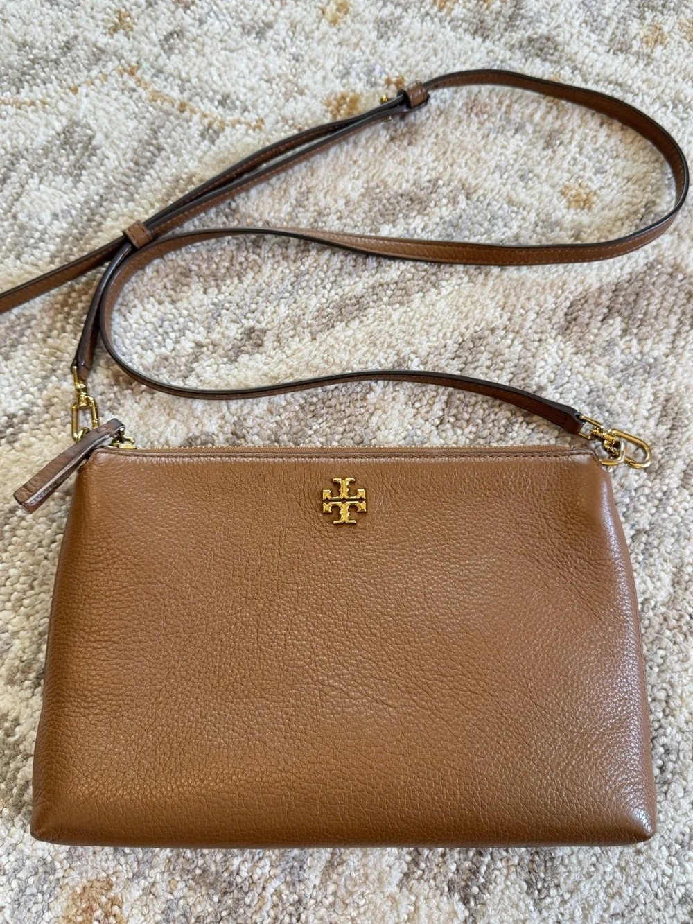 Tory Burch Blake Slim Crossbody Brown Pebbled Leather